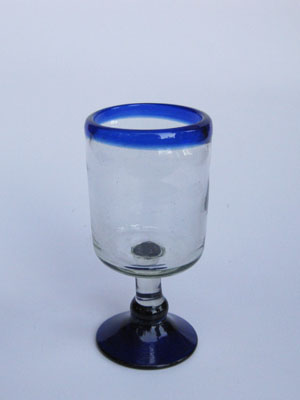 Wholesale MEXICAN GLASSWARE / 'Cobalt Blue Rim' small wine goblets  / Wine tasting has never been this colorful. Small wine goblets for the enjoyment of red or white wines, each comes adorned with a cobalt blue rim.